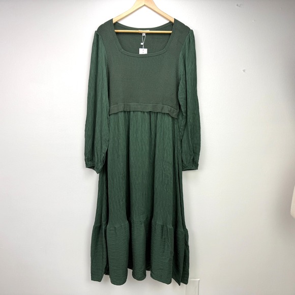 Baltic Born NWT Alva Sweater Midi Dress XL Dusty Green Square Neck Crinkle Boho - Picture 3 of 16